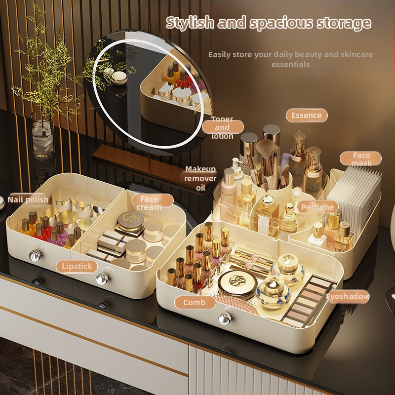 Kosmetikos laikymo dėžutė, stalčiaus tipo, darbalaukio, didelės talpos, dulkėms atsparus organizatorius, tualetinis staliukas, odos priežiūros lūpų dažų laikymo lentynėlė