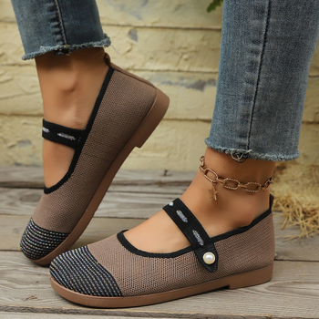 Nyári új, repülő, szőtt, japán stílusú, egyszavas csatos övvel, Mary Jane női cipő, szövet, kis négyzet alakú fejjel, lapos aljú, egyszínű