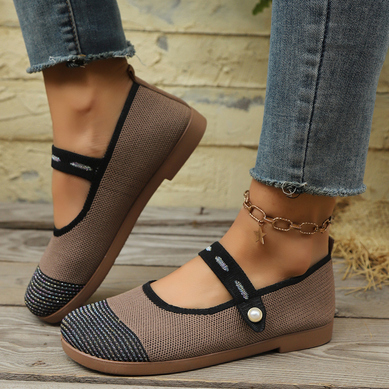 Nyári új, repülő, szőtt, japán stílusú, egyszavas csatos övvel, Mary Jane női cipő, szövet, kis négyzet alakú fejjel, lapos aljú, egyszínű