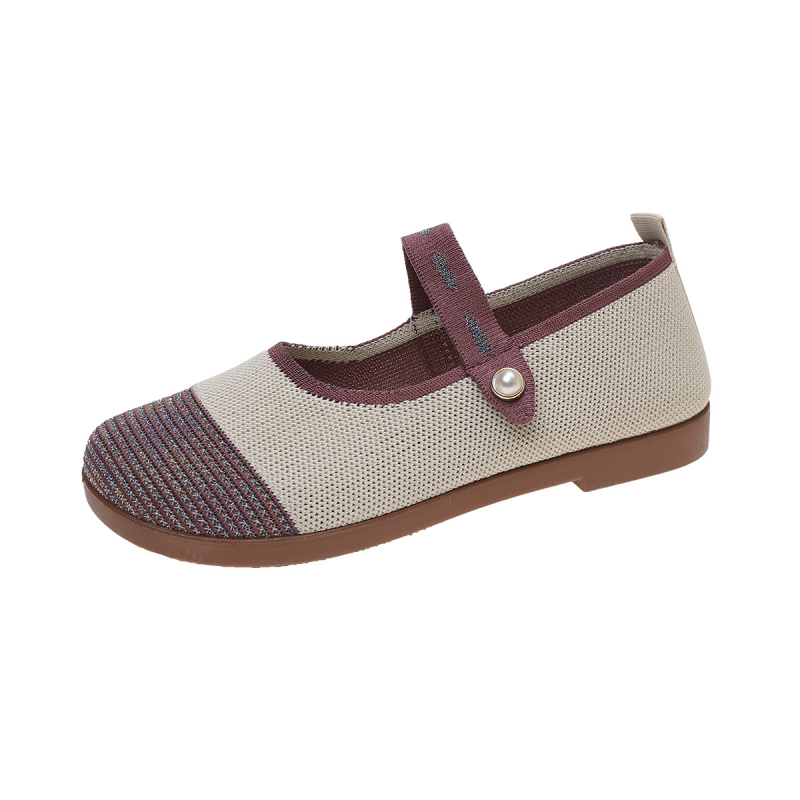 Nyári új, repülő, szőtt, japán stílusú, egyszavas csatos övvel, Mary Jane női cipő, szövet, kis négyzet alakú fejjel, lapos aljú, egyszínű