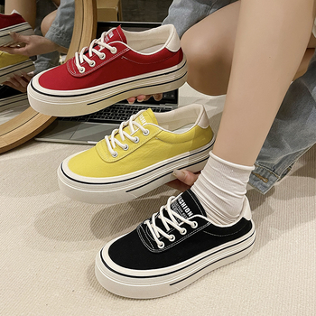 Vastag talpú, személyre szabott, divatos, bebújós vászoncipők tavaszi és őszi alkalmi, sokoldalú, fehér cipők, lélegző, könnyű női tornacipők