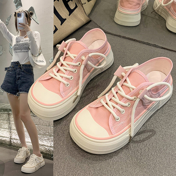 2023 m. vasaros nauji madingi „muffin“ storu dugnu retro stiliaus drobiniai bateliai su didele galva korėjietiški laisvalaikio sportiniai bateliai moterims.