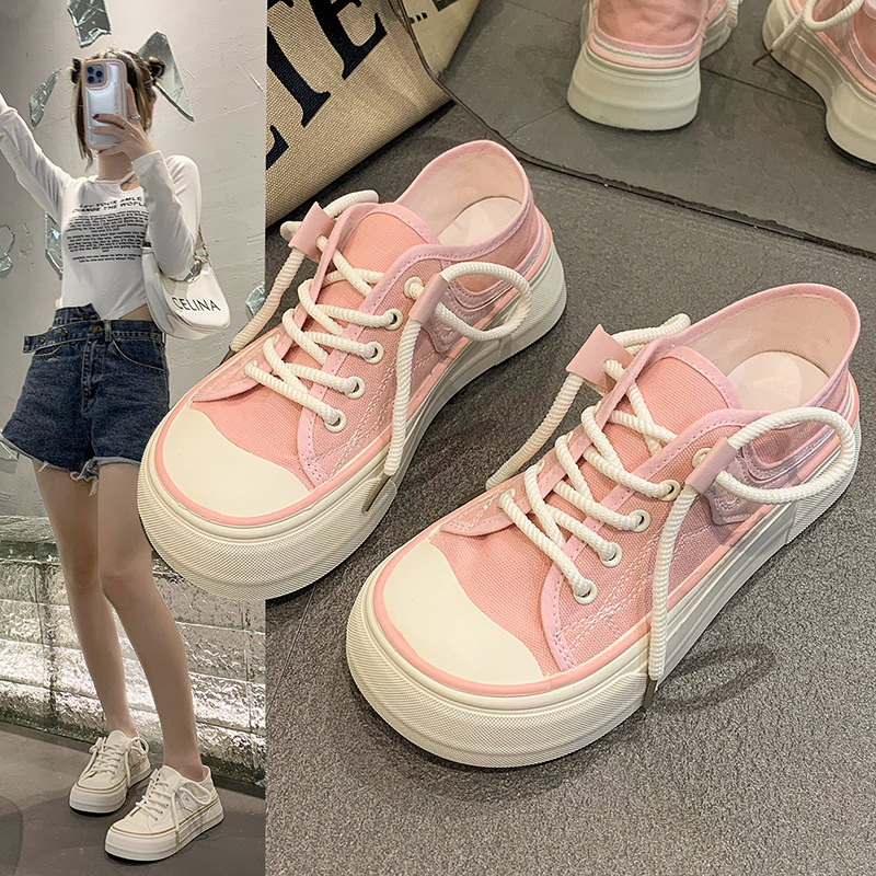 2023 m. vasaros nauji madingi „muffin“ storu dugnu retro stiliaus drobiniai bateliai su didele galva korėjietiški laisvalaikio sportiniai bateliai moterims.