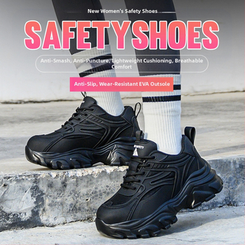 Tarpvalstybinė didmeninė prekyba moteriškais darbo apsaugos batais, lengvi, madingi, gremėzdiški, apsauginiai batai, apsaugantys nuo smūgių, apsaugantys nuo auskarų vėrimo, mažo dydžio, juodi platforminiai