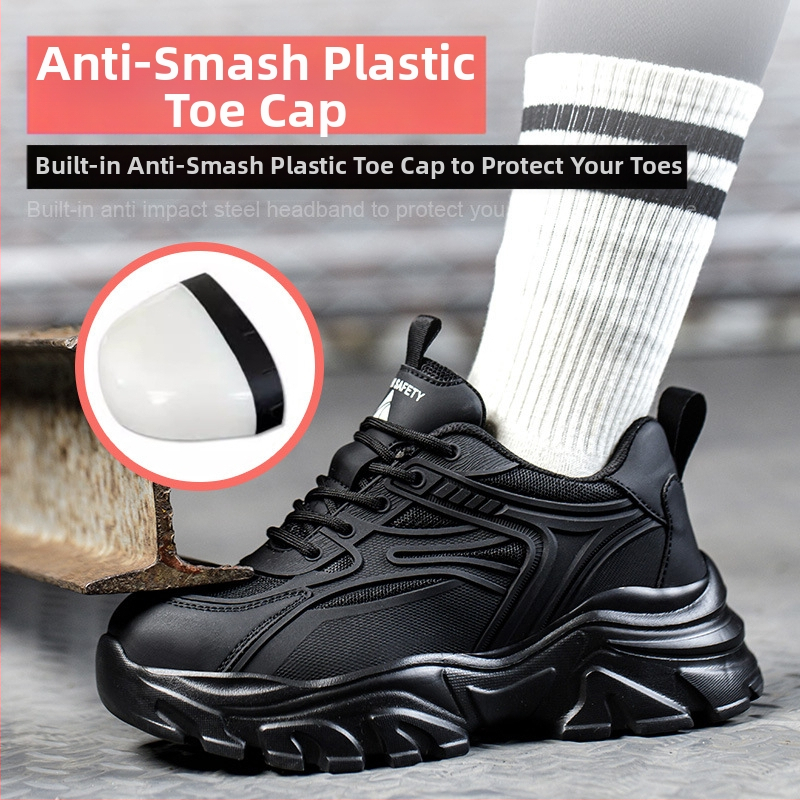 Трансгранични едрови дамски обувки за защита на труда, леки, модни, тромави, предпазни обувки, противоударни, противопиърсинг, малък размер, черна платформа