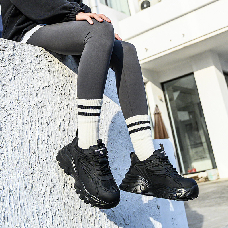 Tarpvalstybinė didmeninė prekyba moteriškais darbo apsaugos batais, lengvi, madingi, gremėzdiški, apsauginiai batai, apsaugantys nuo smūgių, apsaugantys nuo auskarų vėrimo, mažo dydžio, juodi platforminiai