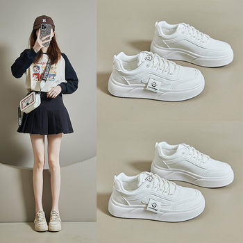 Λευκά παπούτσια άνοιξης 2025 Νέα K-Style Ins για γυναίκες φοιτήτριες με χοντρή σόλα, ψηλόμεσα αθλητικά παπούτσια casual, street shooting, Sh502