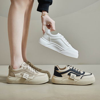 Λευκά παπούτσια άνοιξης 2025 Νέα K-Style Ins για γυναίκες φοιτήτριες με χοντρή σόλα, ψηλόμεσα αθλητικά παπούτσια casual, street shooting, Sh502