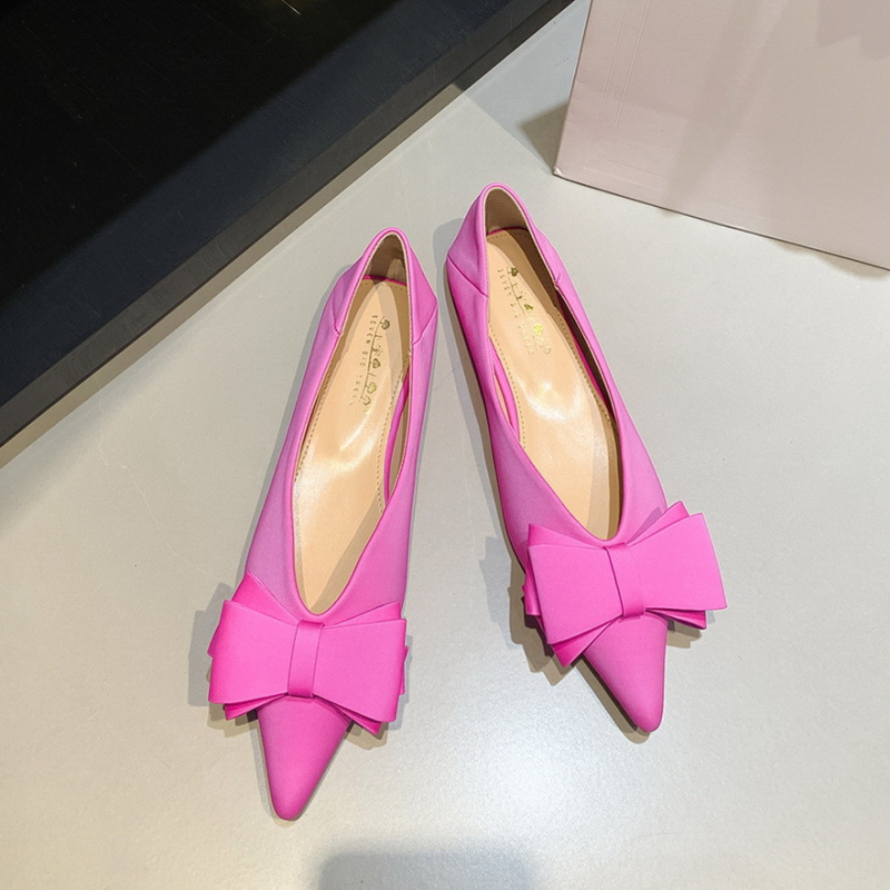 2873-H2 Koreai divatos, kényelmes, édes női cipők, lapos talpú, sekély szájú, hegyes sarkú, szatén masnival díszített, lapos sarkú cipők