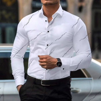 2025 Új, határokon átnyúló, európai és amerikai férfi ing, üzleti, lezser, négyirányú, rugalmas, nyomtatott, vékony, ránctalanító, hosszú ujjú ing