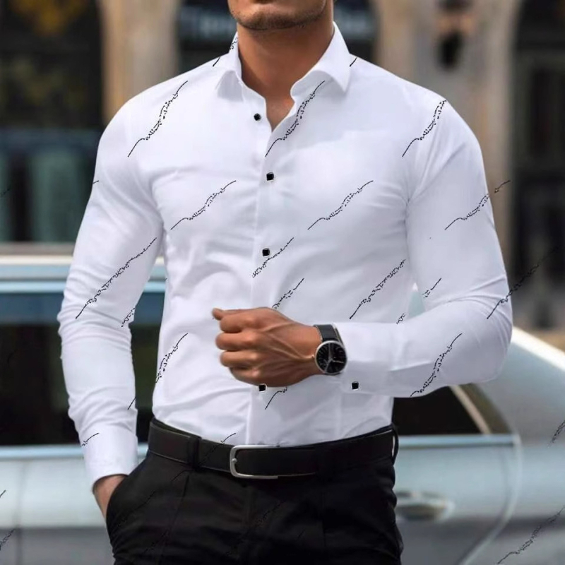 2025 Új, határokon átnyúló, európai és amerikai férfi ing, üzleti, lezser, négyirányú, rugalmas, nyomtatott, vékony, ránctalanító, hosszú ujjú ing