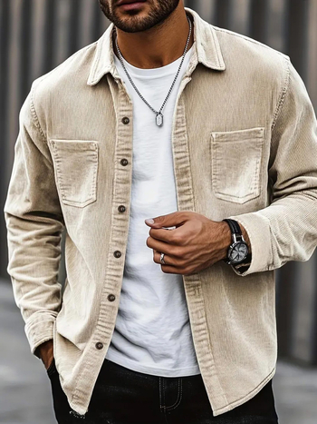 Gyári közvetlen értékesítésű egyszínű kordbársony ing, hosszú ujjú férfi tavaszi és őszi divatos, divatos, sokoldalú ingkabát