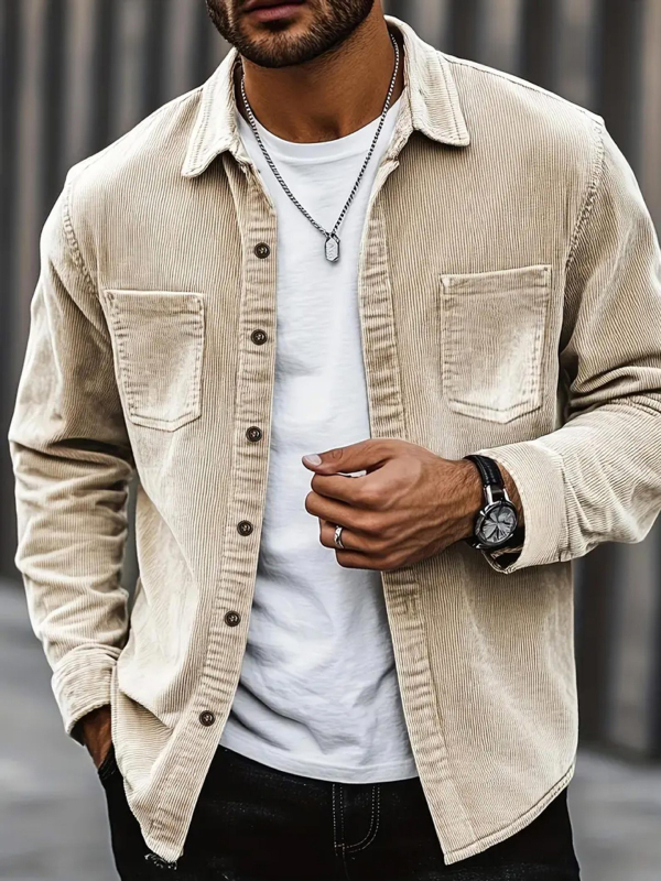 Gyári közvetlen értékesítésű egyszínű kordbársony ing, hosszú ujjú férfi tavaszi és őszi divatos, divatos, sokoldalú ingkabát