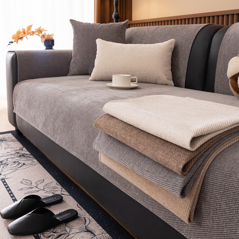 Jastuk za sofu od šenila, neklizajući, univerzalan za sva godišnja doba, jednostavan novi stil, vrhunski set kožnih navlaka za tri osobe u ravnom redu