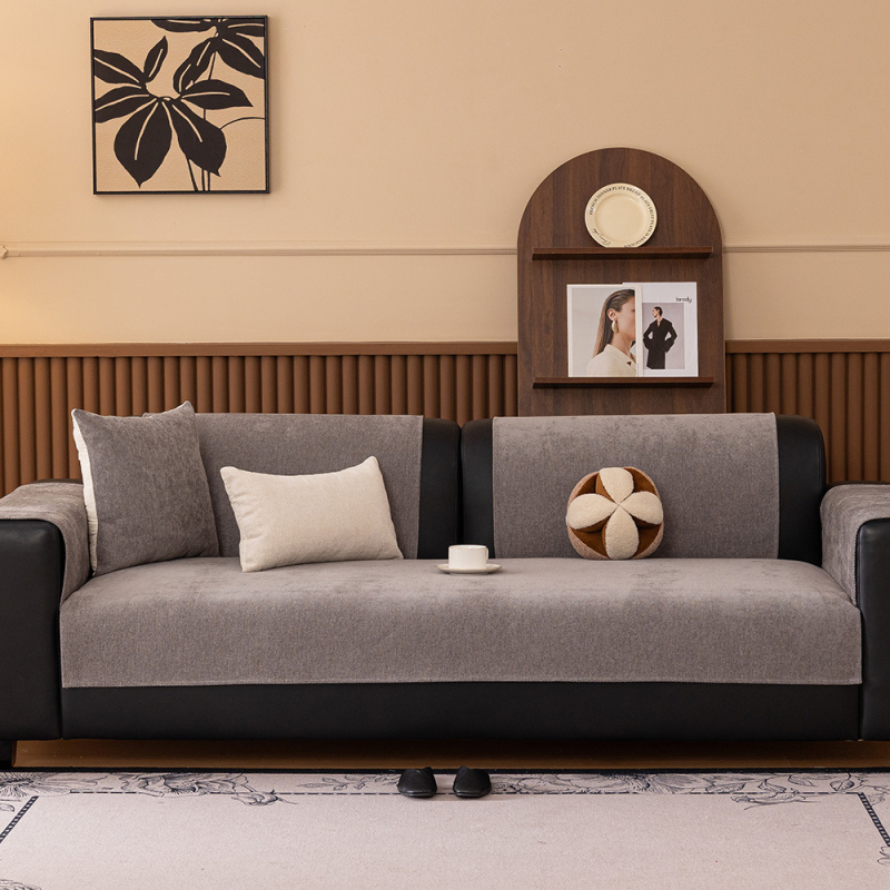 Jastuk za sofu od šenila, neklizajući, univerzalan za sva godišnja doba, jednostavan novi stil, vrhunski set kožnih navlaka za tri osobe u ravnom redu