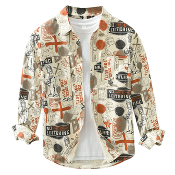 Ανδρικό πουκάμισο με μακριά μανίκια Fashion Design Sense, με πλήρη εκτύπωση, για άνοιξη και φθινόπωρο, με διακριτικό τυπωμένο casual πουκάμισο, χαλαρό και όμορφο