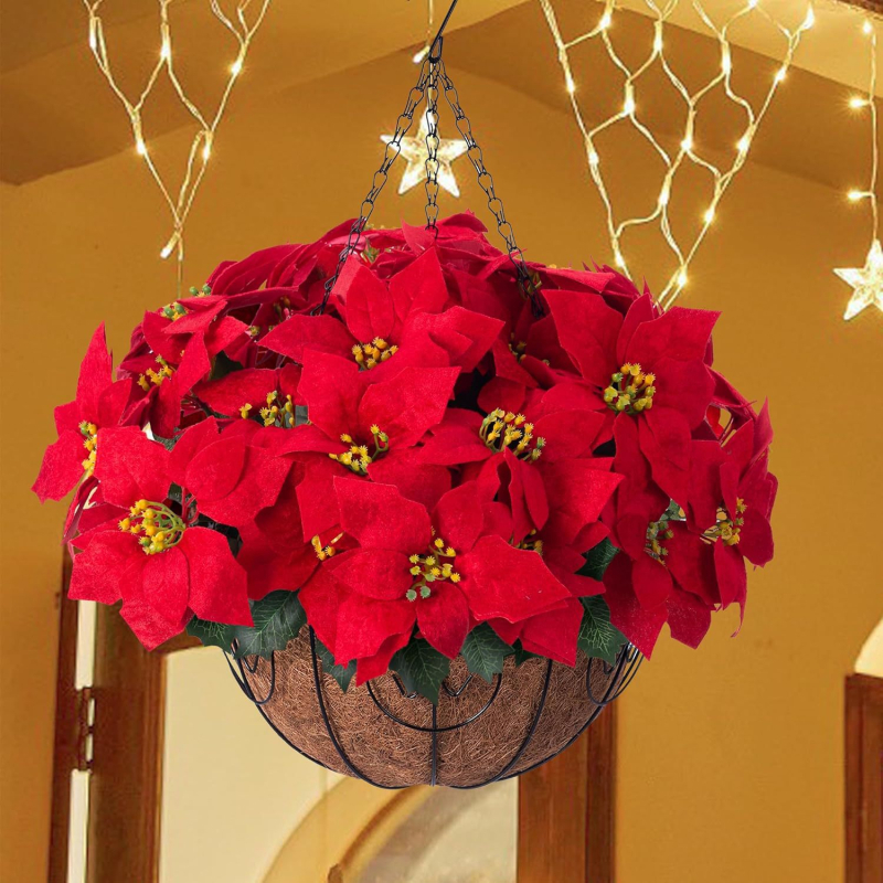 Mikulásvirág művirág függőkosár karácsonyi koszorú dekoráció ünnepi ajtóliliom vas virágkosár medál