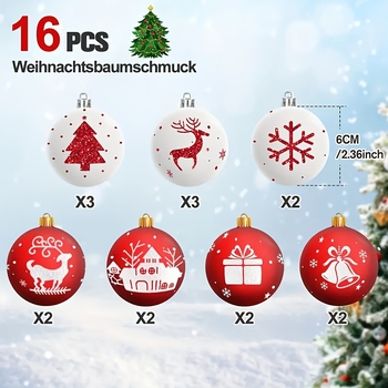 Kalėdiniai 6 cm 16 vnt. rankomis dažyti kalėdiniai kamuoliukai, tarpvalstybiniai nauji kalėdiniai eglutės prekybos centro šventinės atmosferos papuošimai