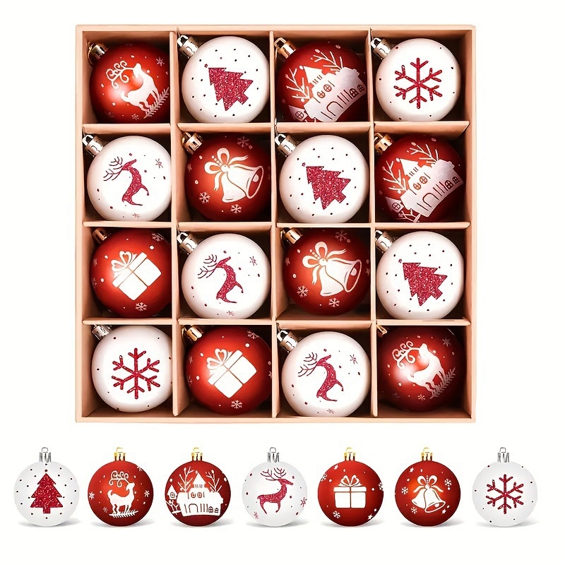 Kalėdiniai 6 cm 16 vnt. rankomis dažyti kalėdiniai kamuoliukai, tarpvalstybiniai nauji kalėdiniai eglutės prekybos centro šventinės atmosferos papuošimai