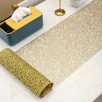 Melionų sėklų stalo takelio kilimėlis, ilgas PVC bronzinis tuščiaviduris gėlių stalo kilimėlis, arbatos kilimėlis, neslystantis namų šilumos izoliacinis kilimėlis, dekoratyvinis kilimėlis