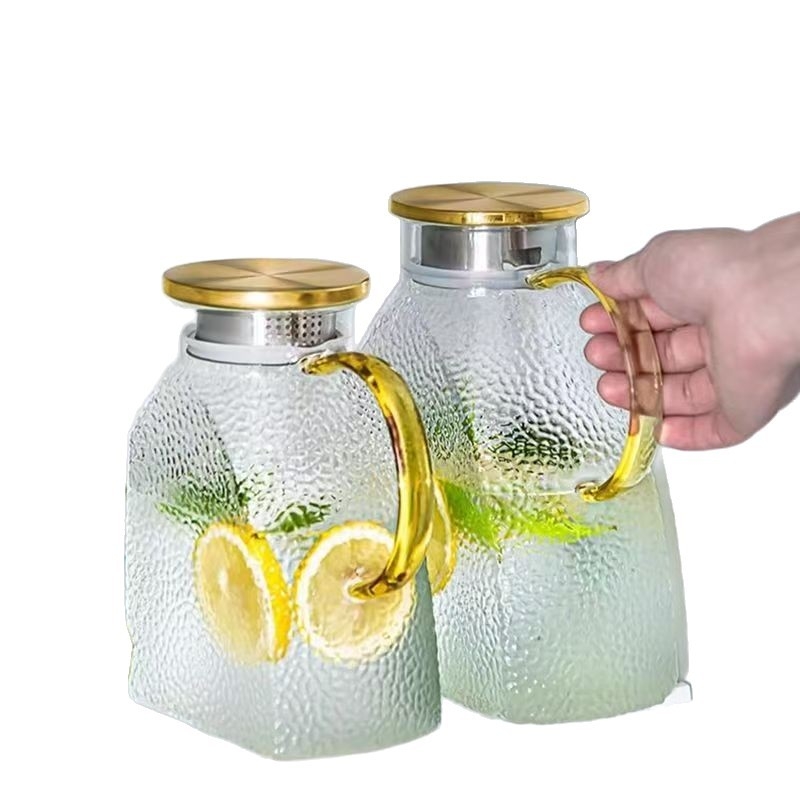 Nerūdijančio plieno dangtelio sulčių gėrimų ąsotis gintaro sparno stiklinis šalto vandens ąsotis didelės talpos buitinis šalto virinto vandens ąsotis