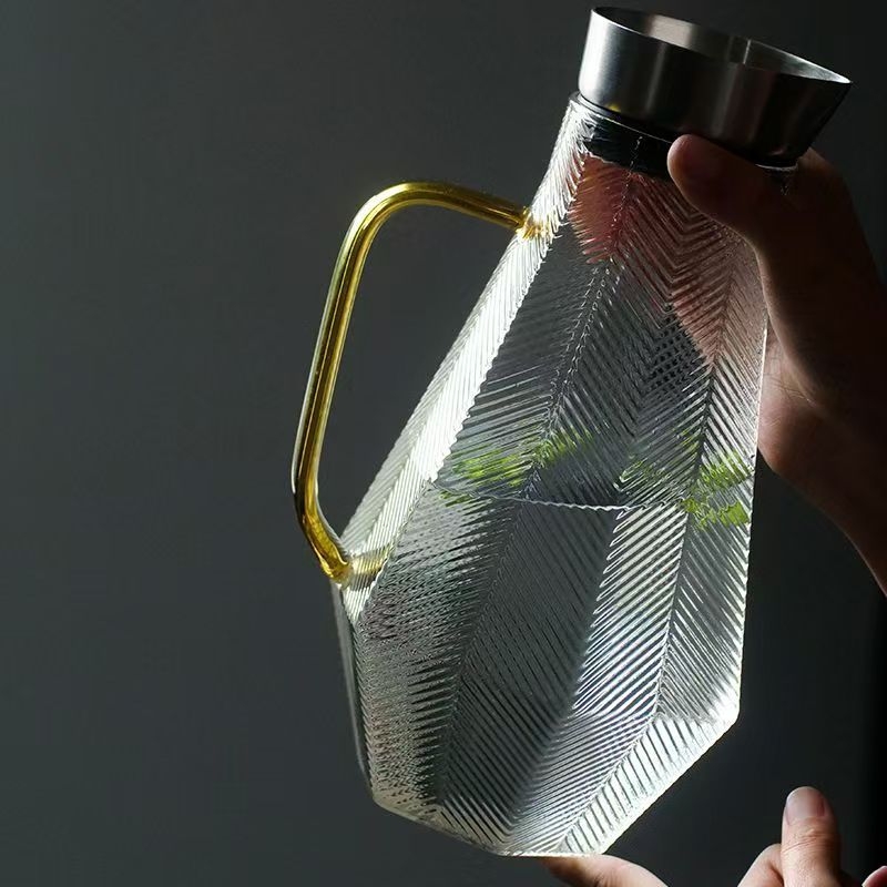 Nerūdijančio plieno dangtelio sulčių gėrimų ąsotis gintaro sparno stiklinis šalto vandens ąsotis didelės talpos buitinis šalto virinto vandens ąsotis