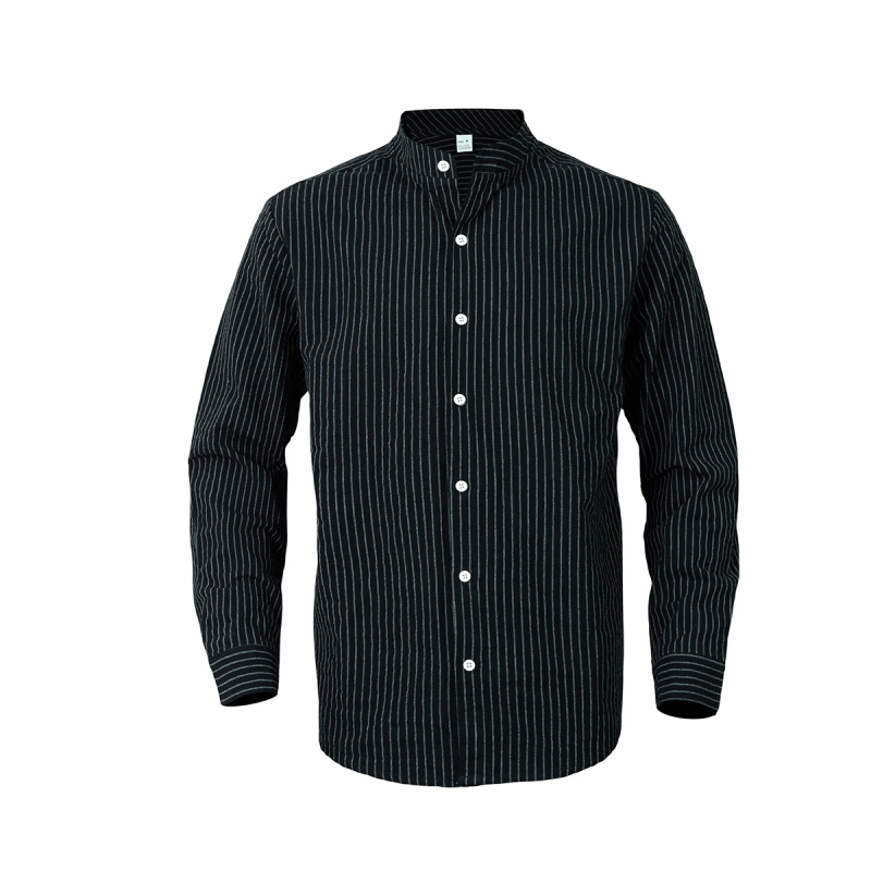 2025 Új Férfi Laza, Lezser, Ünnepi Stílusú, Hosszú Ujjú, Koreai Lenvászon Állógalléros Hosszú Ujjú Ing