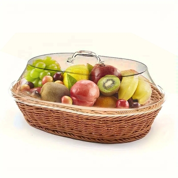Piiriülene kuummüügis rotangist leivakorvi imitatsioon köögiviljakorvi kuivatatud puuviljakauss akrüülkattega läbipaistva ovaalse hoiukorviga hulgimüük