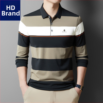 Új középkorú férfi hosszú ujjú póló 2024 őszi és téli középkorú apukáknak színes csíkos laza alsó felső