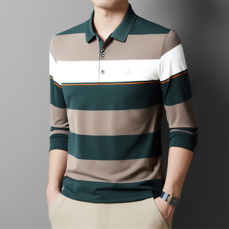 Új középkorú férfi hosszú ujjú póló 2024 őszi és téli középkorú apukáknak színes csíkos laza alsó felső