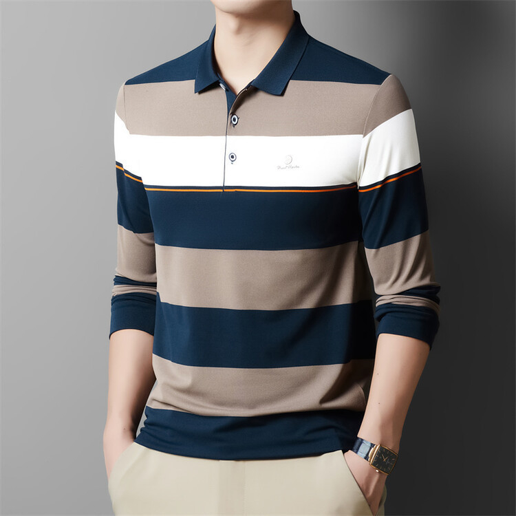 Új középkorú férfi hosszú ujjú póló 2024 őszi és téli középkorú apukáknak színes csíkos laza alsó felső