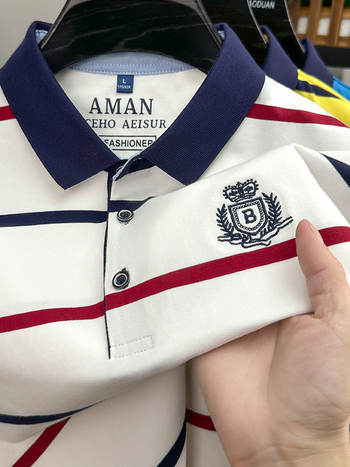 Κλασικό ανδρικό ριγέ μπλουζάκι με κοντό μανίκι και καλοκαιρινό, νέο κοντό μπλουζάκι με πέτο, μπλουζάκι πόλο με τοπ