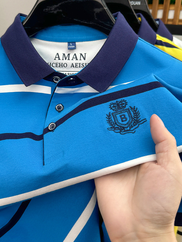 Класическа мъжка раирана тениска с къс ръкав, лятна, нова, къса тениска с ревер, базова риза, топ бизнес поло риза