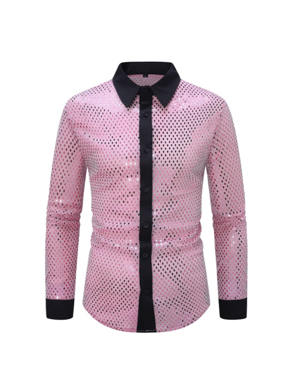 Határokon átnyúló külkereskedelmi stílusú nagytestű rombuszos pelyhes éjszakai klub ing, férfi teljesítményruházat, dizájn, férfi hosszú ujjú hajtókás ing