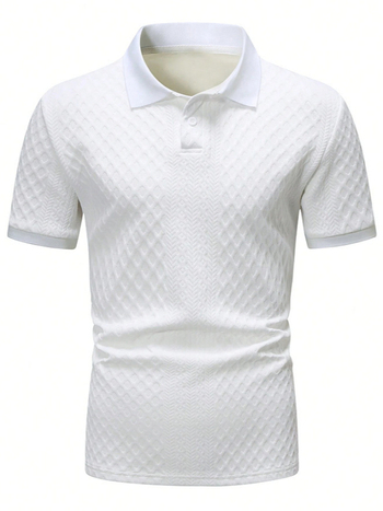 Ανδρικό μπλουζάκι πόλο με πατιλέτα και κουμπιά από ύφασμα ζακάρ, μονόχρωμο, με υφή βάσης και γιακά με βάση