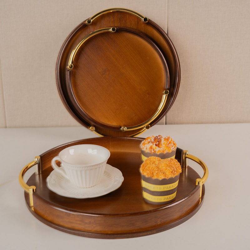 Lengvas, prabangus, paprastas kavos staliukas, apvalus, bambuko medienos, buitinis, restorano, arbatos rinkinys, mažas padėklas, nešiojamas, vaisių užkandžių, vintažinis, arbatos padėklas