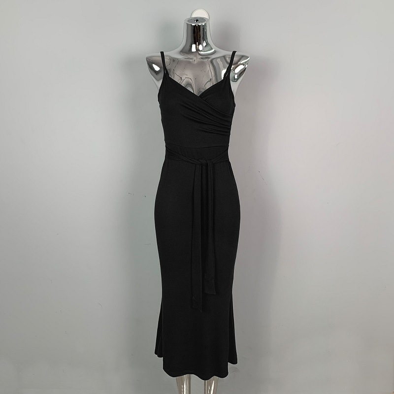 Dél-Korea Dongdaemunja, elegáns, nőies és szexi, V-nyakú, fűzős, derékformáló, hosszú, harisnyatartós ruhája