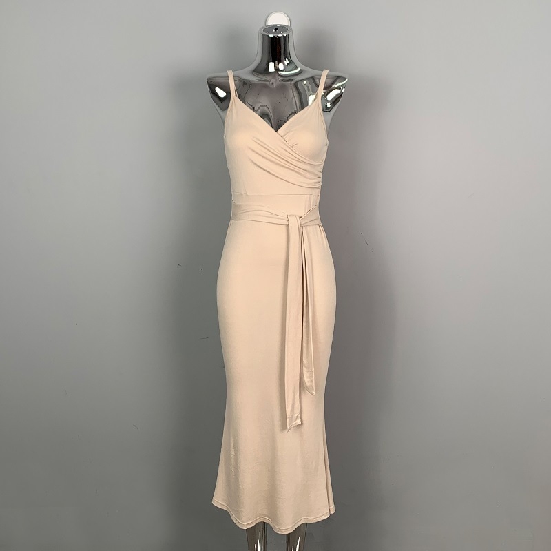 Dél-Korea Dongdaemunja, elegáns, nőies és szexi, V-nyakú, fűzős, derékformáló, hosszú, harisnyatartós ruhája