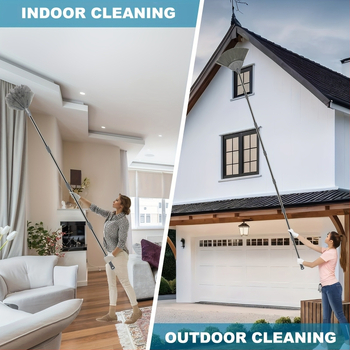 425 cm itin ilga dulkių valymo šluota, 2 keičiamos galvutės, lubų, sienų valymo artefaktas, reguliuojamas ilgis