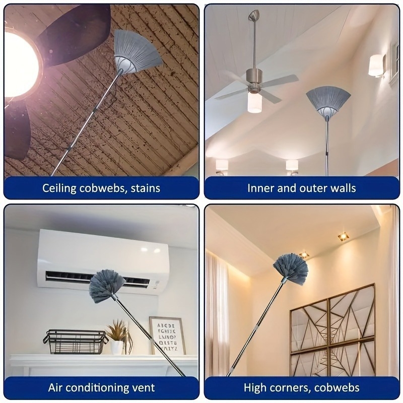 425 cm itin ilga dulkių valymo šluota, 2 keičiamos galvutės, lubų, sienų valymo artefaktas, reguliuojamas ilgis