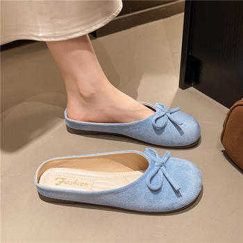 Γυναικείες παντόφλες με μαλακή σόλα και κλείσιμο στα δάχτυλα, μεγάλα μεγέθη, με φιόγκο, καλοκαιρινές εξωτερικές ενδυμασίες 2025, νέο στυλ με φούστα, φλατ σανδάλια