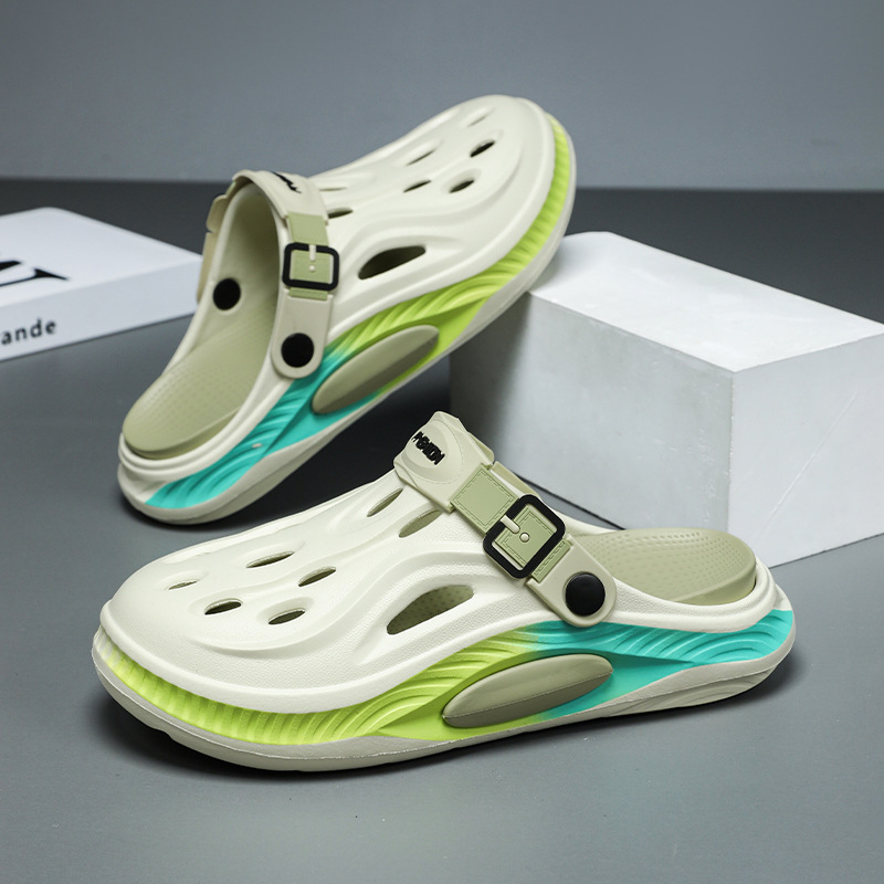 Sandale de vară Baotou pentru bărbați, talpă groasă, respirabil, pantofi de birou Croc, pentru îmbrăcăminte exterioară, sport și papuci casual de plajă