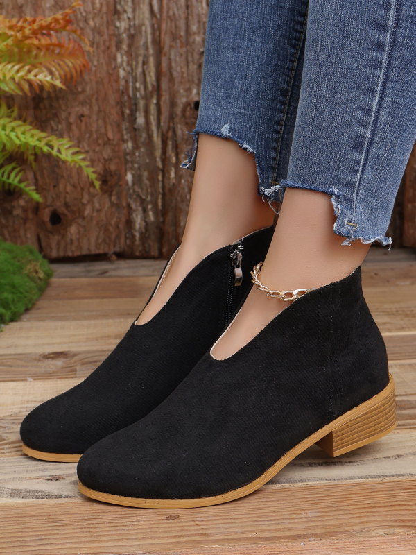 Európai és amerikai külkereskedelmi molett vastag sarkú, kerek orrú, leopárdmintás rövid csizma Női vékony, V-kivágású, lapos, egyszínű, velúr bokacsizma Amazon