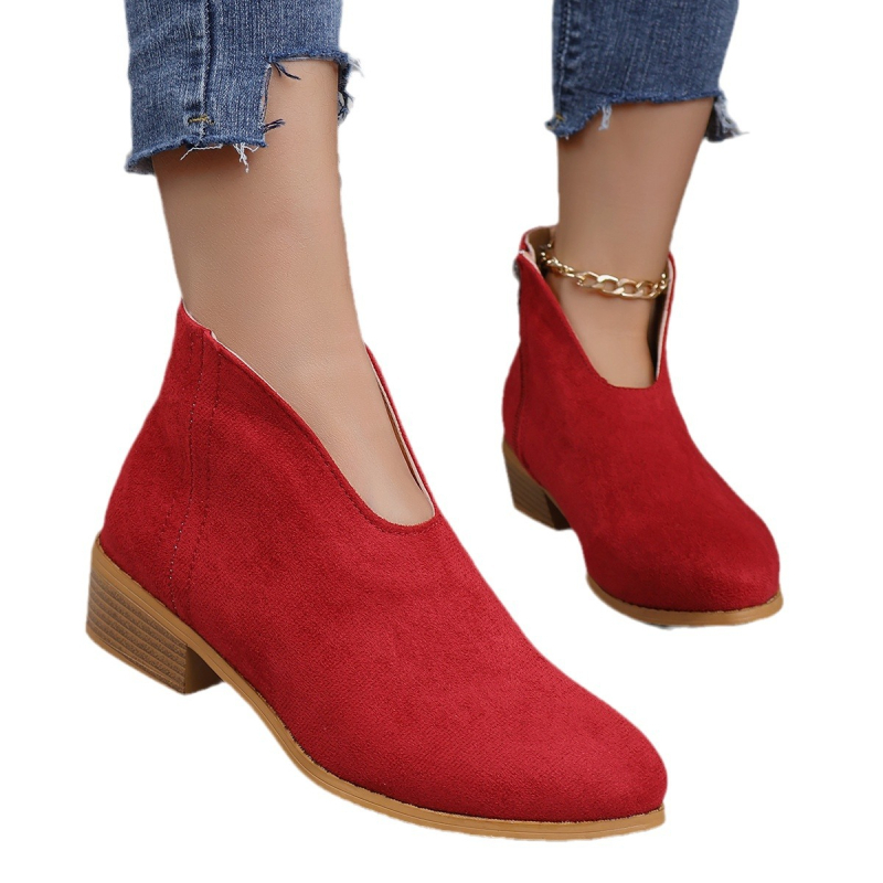 Európai és amerikai külkereskedelmi molett vastag sarkú, kerek orrú, leopárdmintás rövid csizma Női vékony, V-kivágású, lapos, egyszínű, velúr bokacsizma Amazon