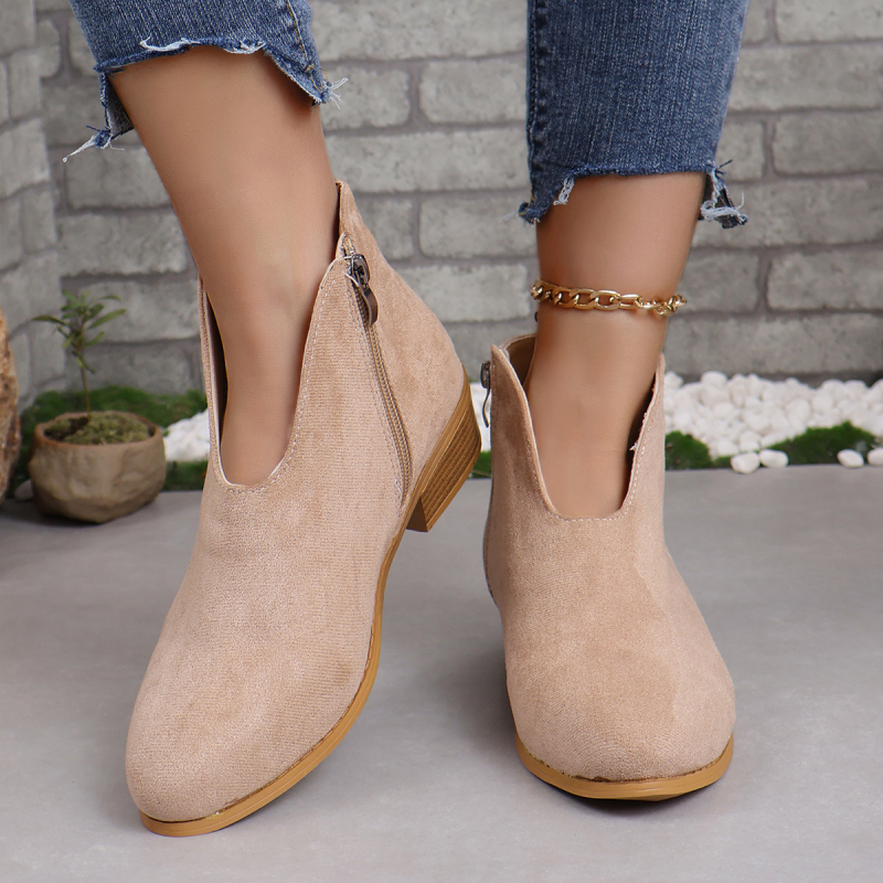 Európai és amerikai külkereskedelmi molett vastag sarkú, kerek orrú, leopárdmintás rövid csizma Női vékony, V-kivágású, lapos, egyszínű, velúr bokacsizma Amazon