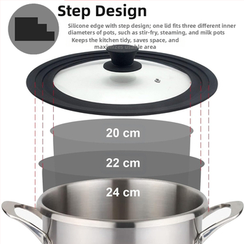 Gamintojo didmeninė prekyba karščiui atsparia daugiafunkcine 32 cm sprogimui atsparia grūdinto stiklo silikonine puodo dangčiu, buitine garintuvo keptuve