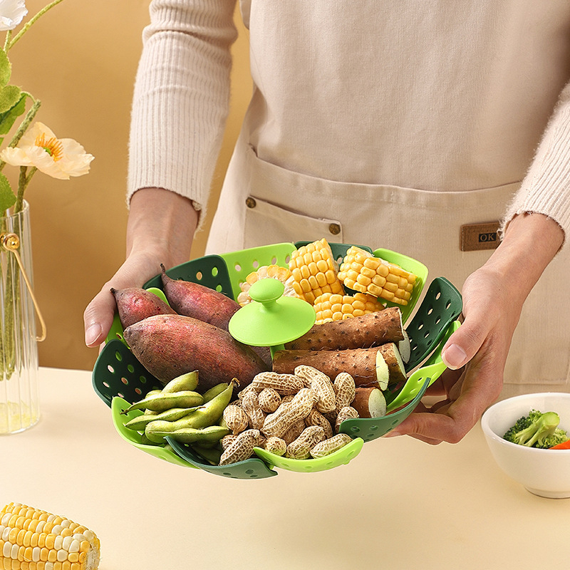 Daudzfunkcionāls saliekams Lotus tvaikoņa tvaikonis teleskopisks plastmasas augļu bļodas saliekams grozs augļu groza filtrs ūdens notekas bļoda