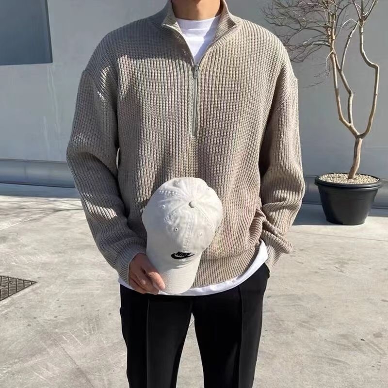 Proljetni i jesenski ležerni pulover s pola patentnog zatvarača za muškarce u hongkonškom stilu, svestran i ležeran, s ovratnikom i stojećim ovratnikom