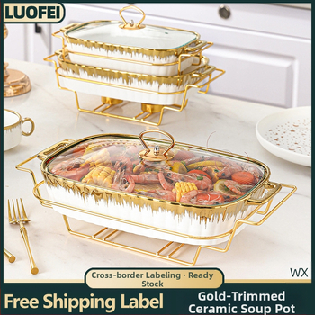 Pnompenio keraminis sriubos puodas su dviguba ausimi ir geležiniu rėmu, lengvas, prabangus keptos žuvies puodas, restoranas, viešbutis, šildymas, stačiakampis sausas puodas