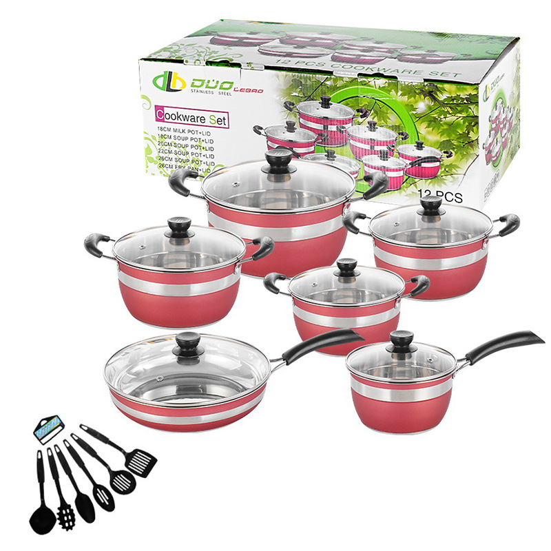 12 dalių nerūdijančio plieno rinkinys „CrossBorder“, puodas, keptuvė, sriubos puodas, pieno puodas, virimo puodų rinkinys, puodų rinkinys, puodų rinkinys